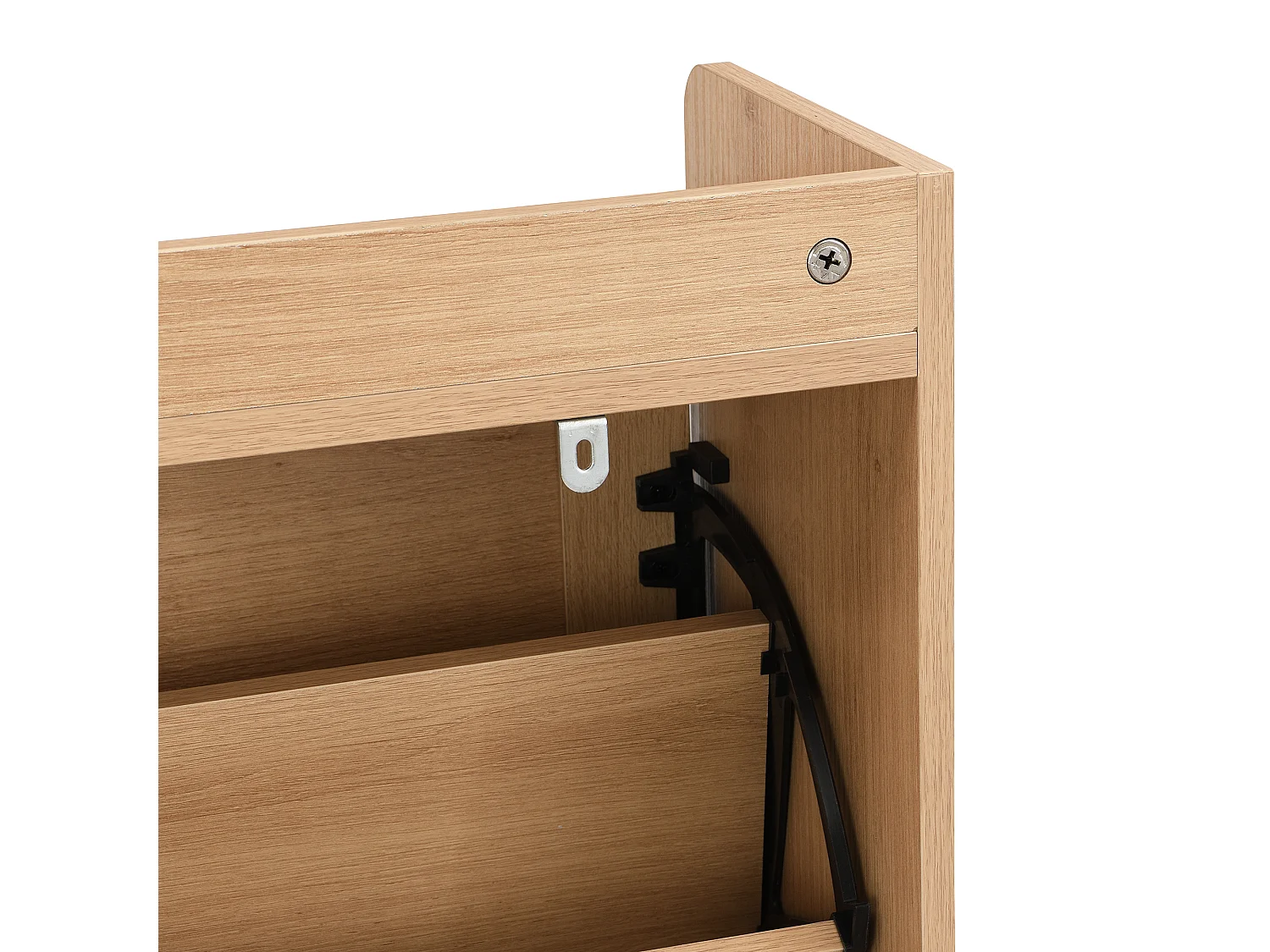 Meuble à chaussures avec 4 portes en rotin - Base en métal - Couleur chêne clair