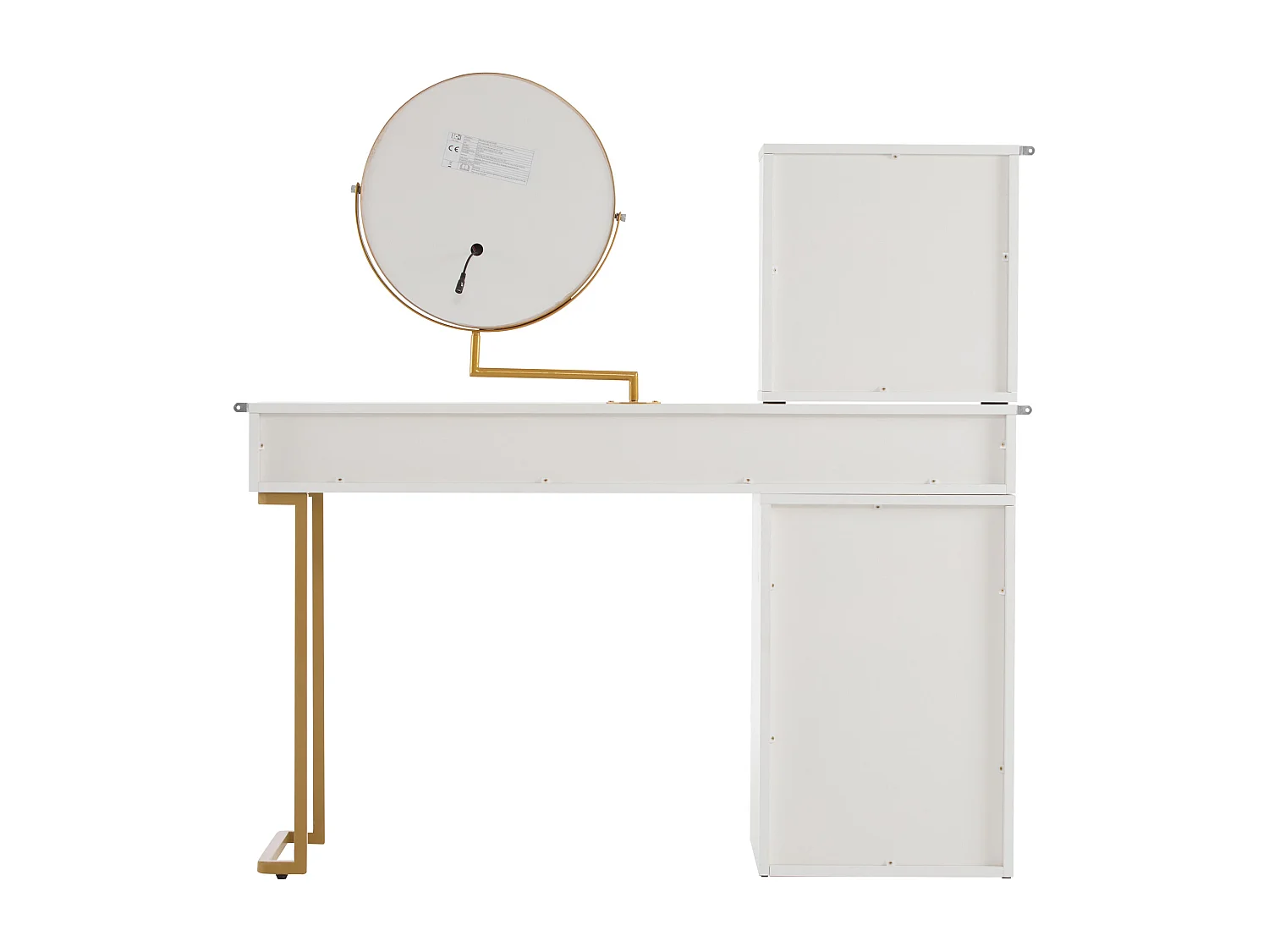 Coiffeuse avec miroir LED, 5 tiroirs et porte - Blanc (sans tabouret)