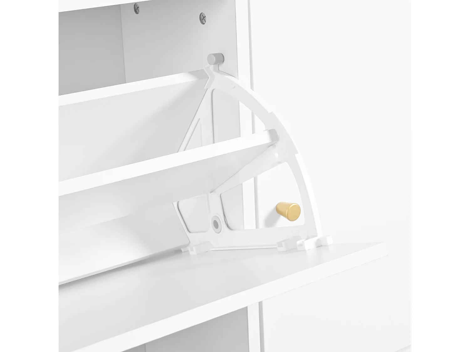 Meuble à chaussures avec 4 portes, banquette pliante et 1 tiroir - Bois en PB blanc