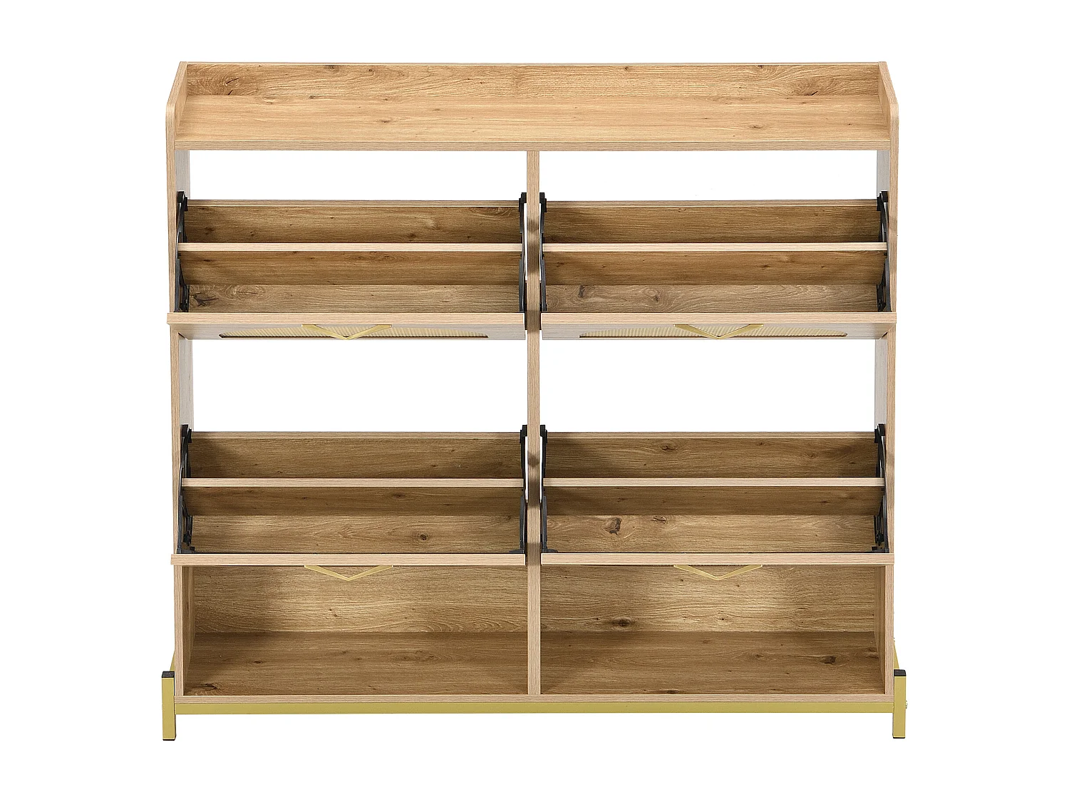 Meuble à chaussures en bois avec 4 portes en rotin - Base en métal - Couleur bois