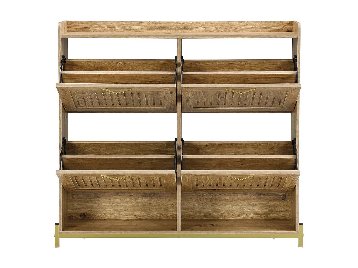 Meuble à chaussures avec 4 portes - Conception de porte à persiennes creuses- Couleur bois