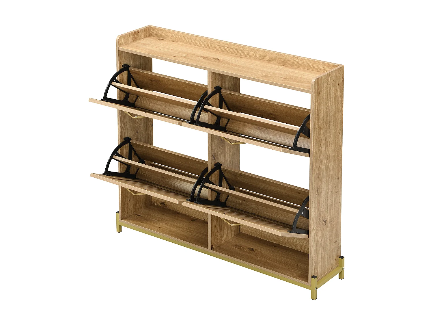 Meuble à chaussures avec 4 portes - Conception de porte à persiennes creuses- Couleur bois