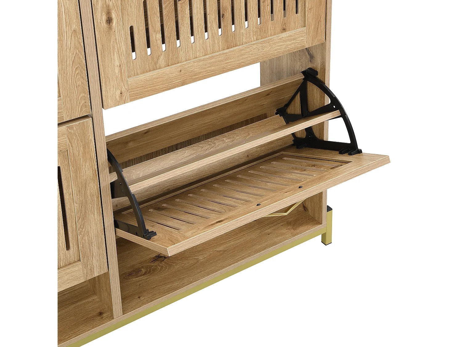 Meuble à chaussures avec 4 portes - Conception de porte à persiennes creuses- Couleur bois