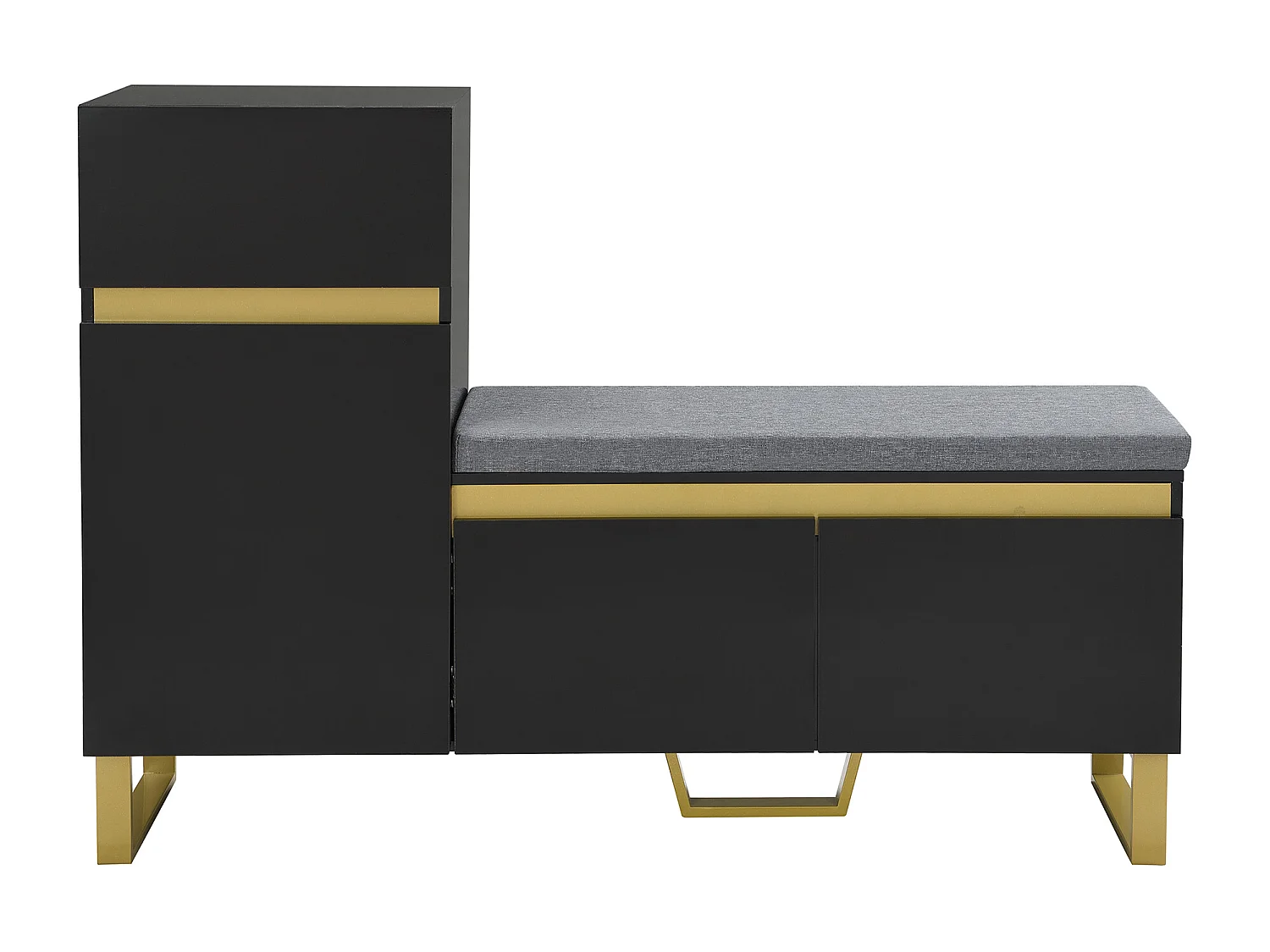 Meuble à chaussures avec 3 portes, 1 tiroir et coussin - Noir et doré