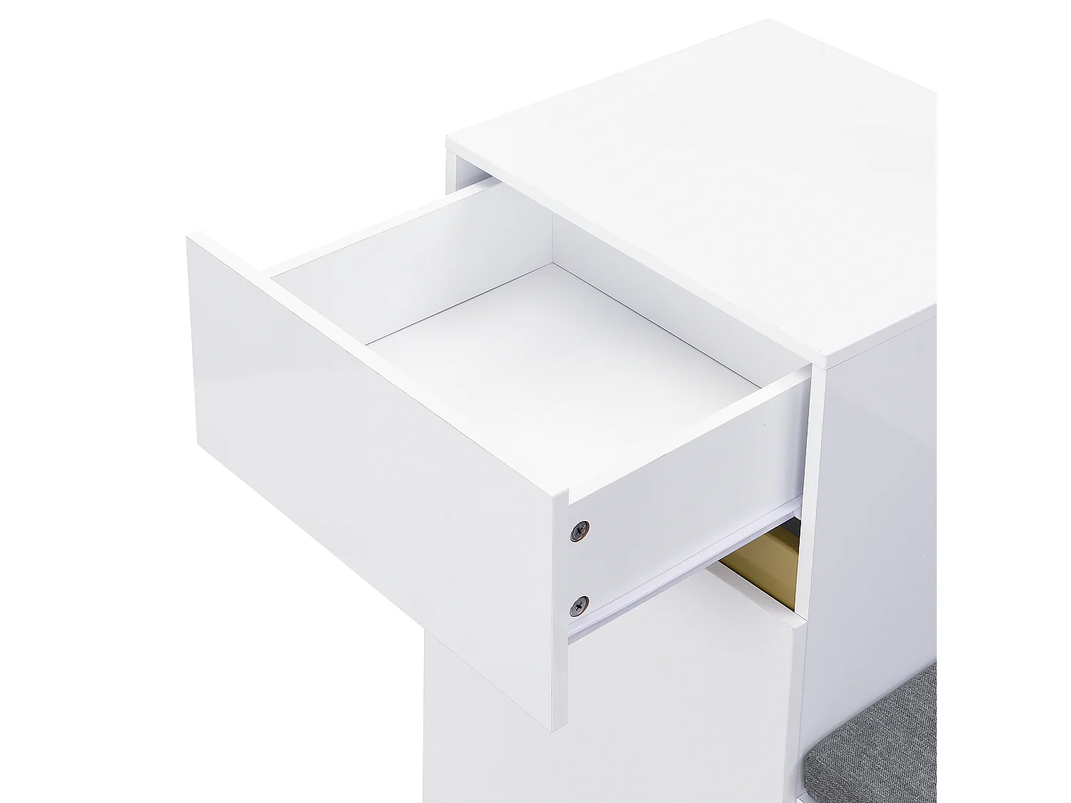 Meuble à chaussures avec 3 portes, 1 tiroir et coussin - Blanc et doré