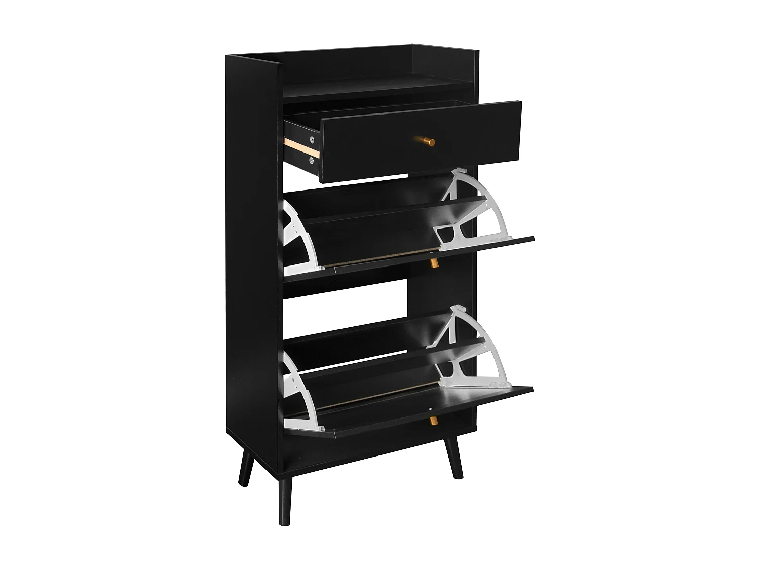 Meuble à chaussures en rotin noir - 2 portes et 1 tiroir