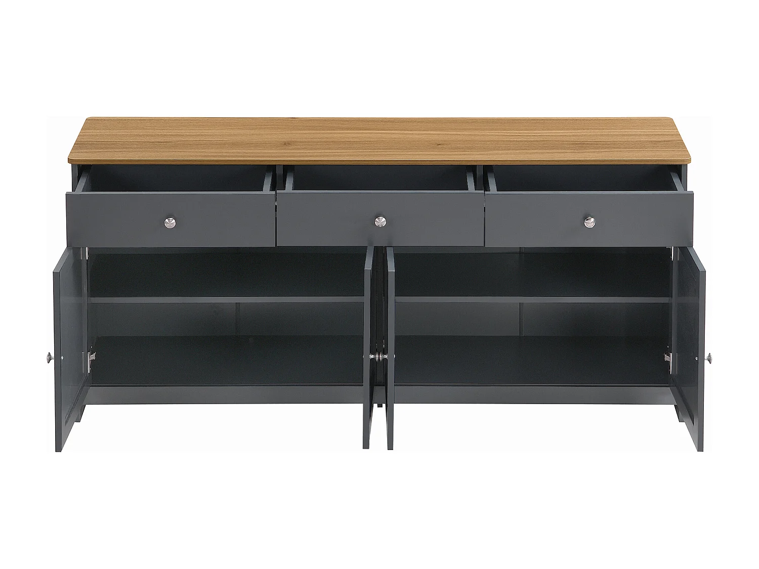 Buffet en bois gris-noir veiné, 4 portes et 3 tiroirs - Bois en MDF