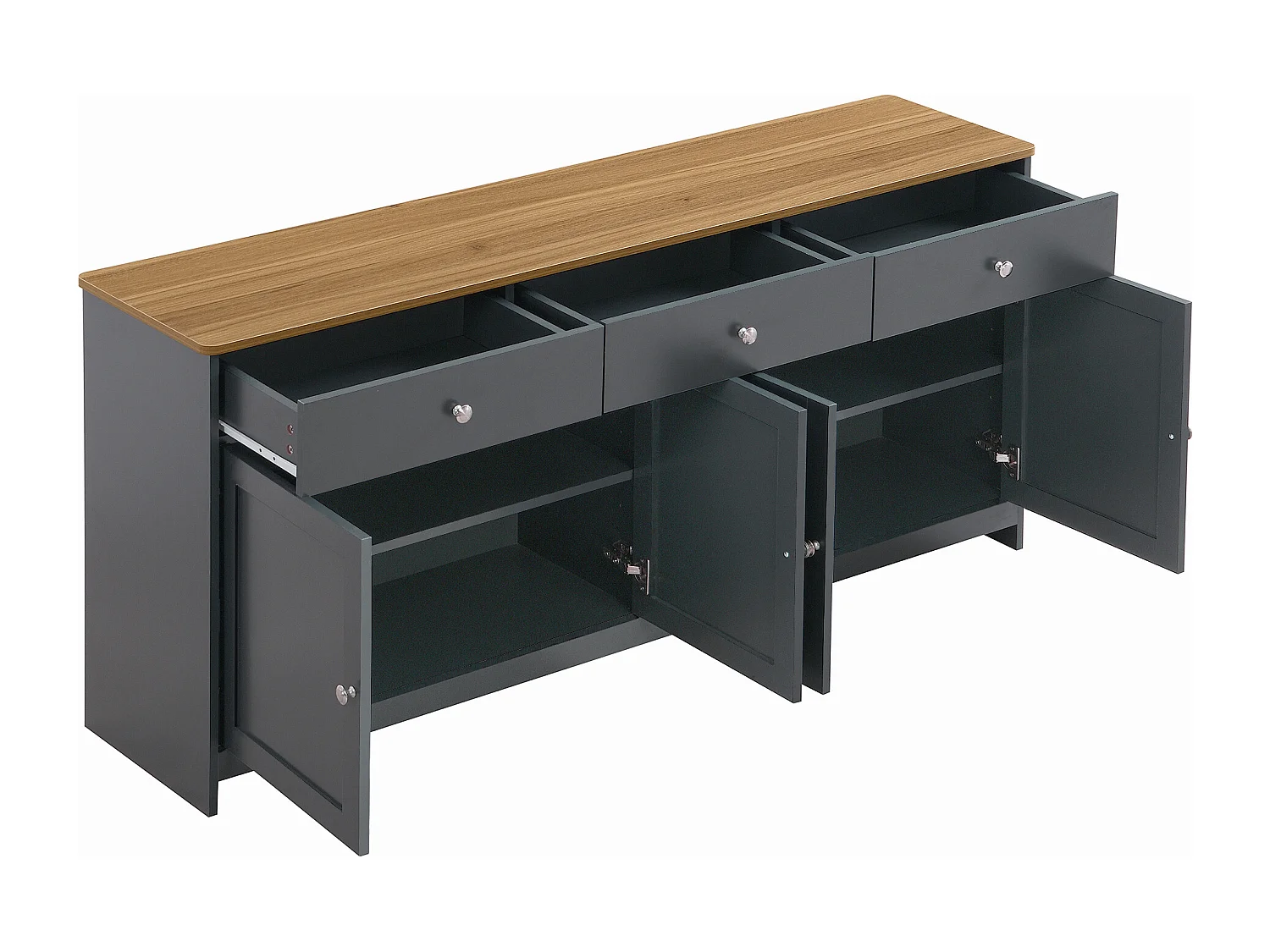 Buffet en bois gris-noir veiné, 4 portes et 3 tiroirs - Bois en MDF