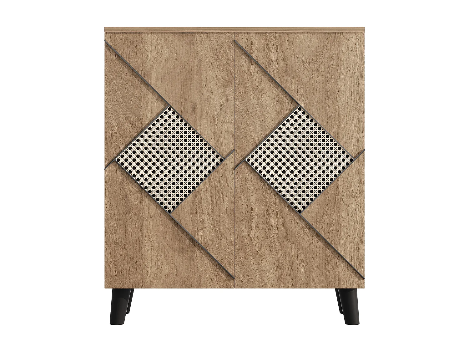 Meuble à chaussures moderne avec 2 portes - Motifs en rotin - Couleur bois