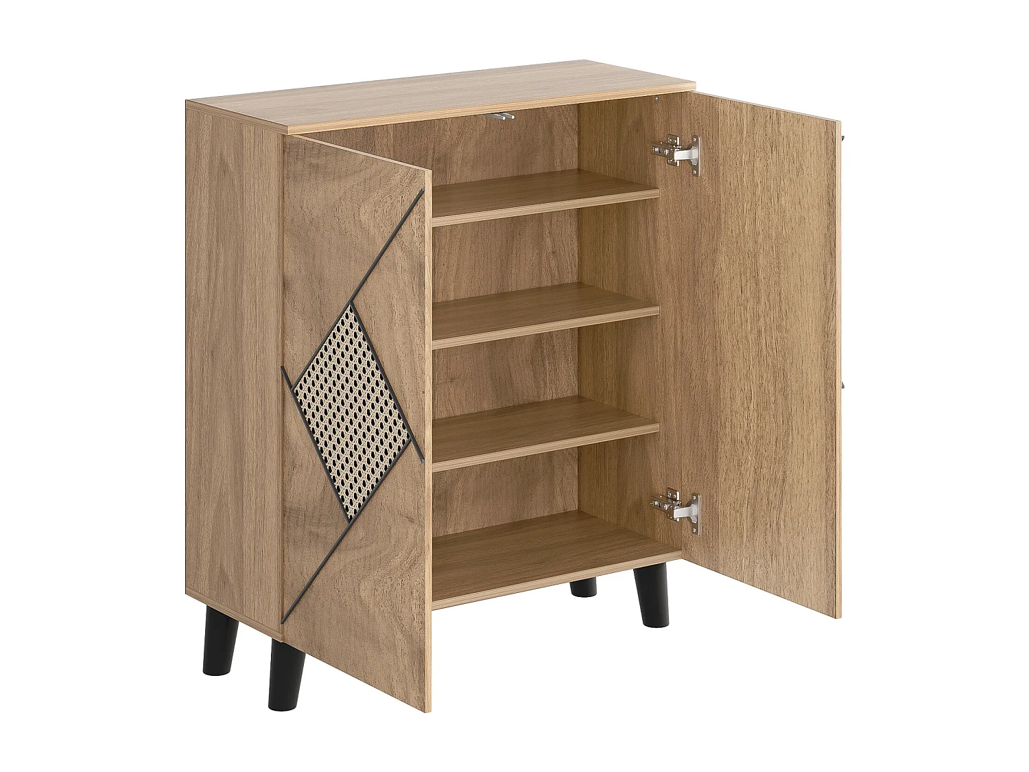 Meuble à chaussures moderne avec 2 portes - Motifs en rotin - Couleur bois