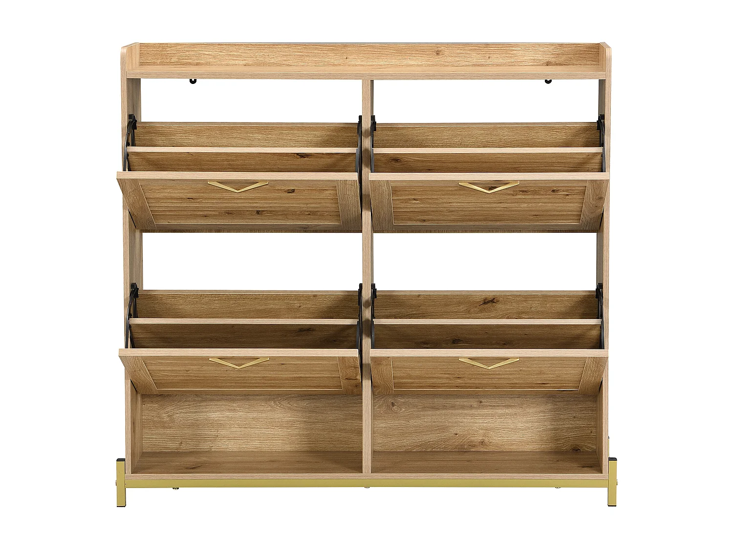 Meuble à chaussures avec 4 portes - Base en métal - Couleur bois 108.5x24x100cm