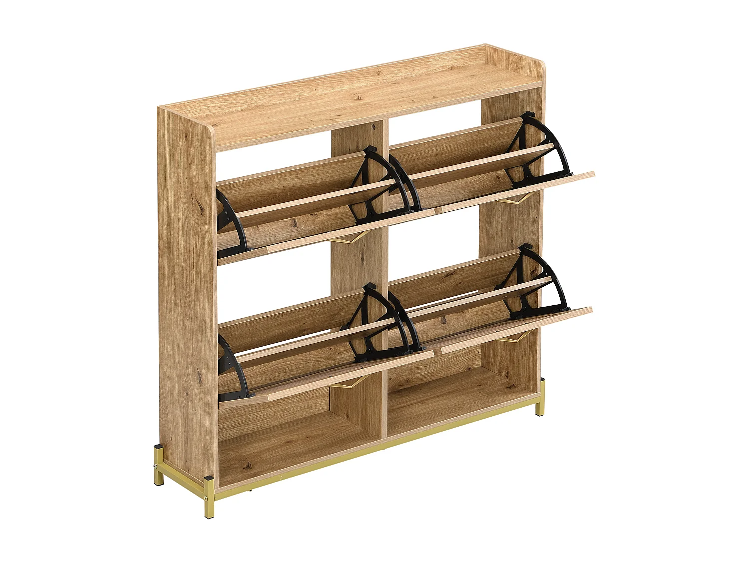 Meuble à chaussures avec 4 portes - Base en métal - Couleur bois 108.5x24x100cm