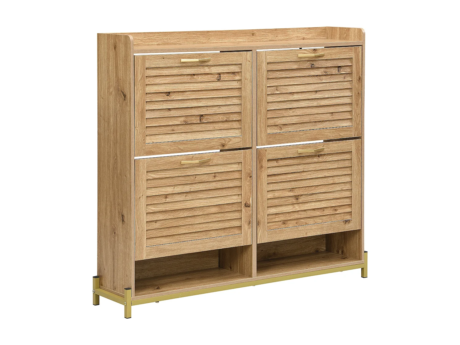 Meuble à chaussures avec 4 portes - Base en métal - Couleur bois 108.5x24x100cm