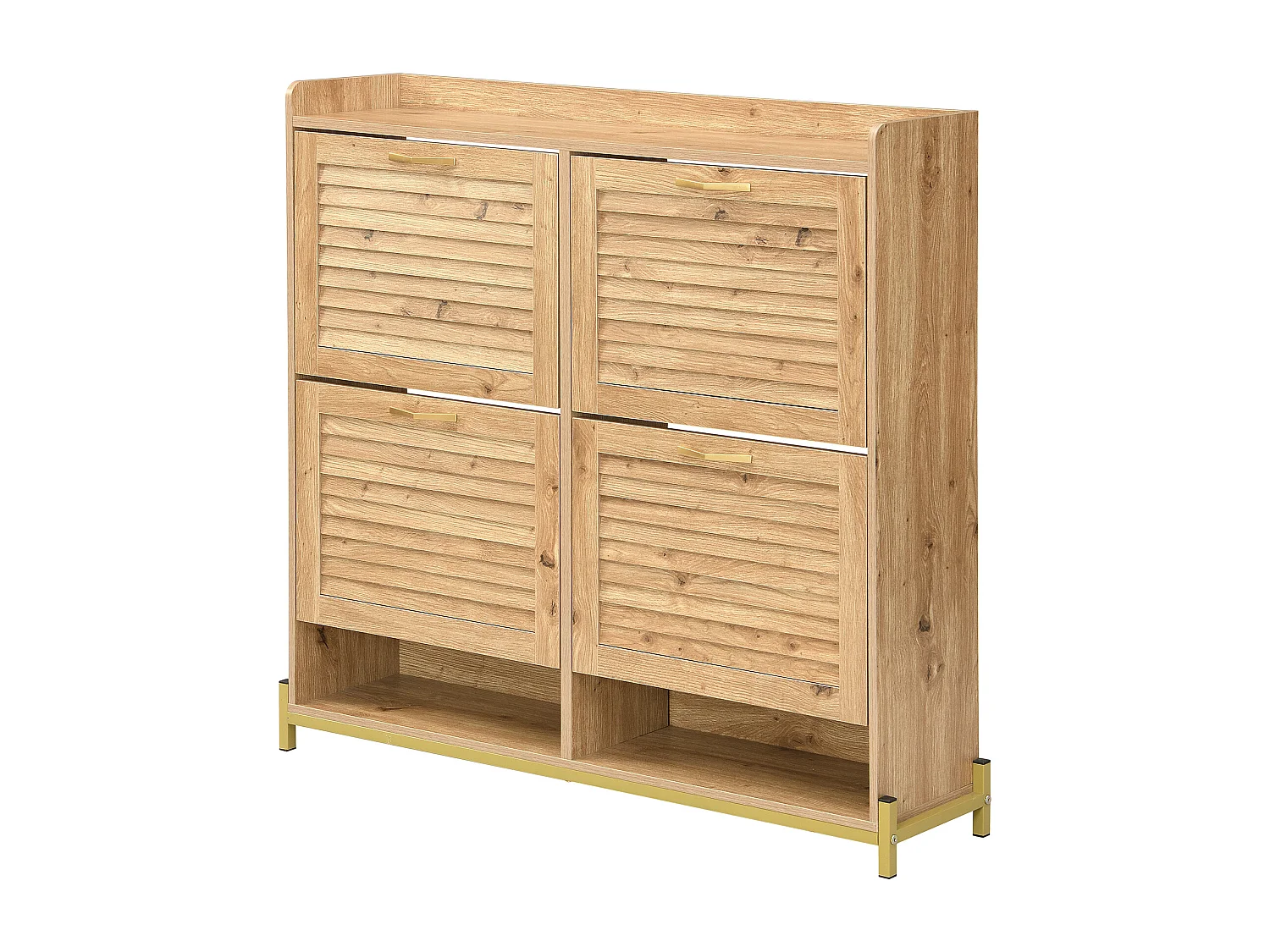 Meuble à chaussures avec 4 portes - Base en métal - Couleur bois 108.5x24x100cm