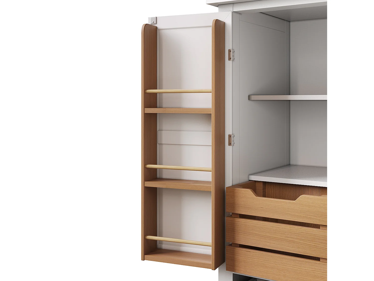 Aparador de cocina con 2 puertas y 5 cajones - Color blanco y madera 80x40x140cm