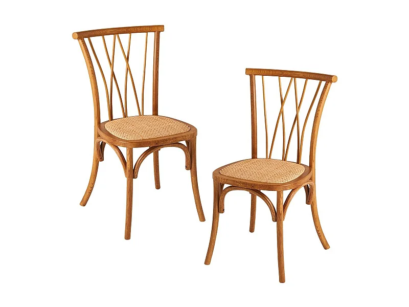 Lot de 2 chaises en chêne assise rotin ADELE