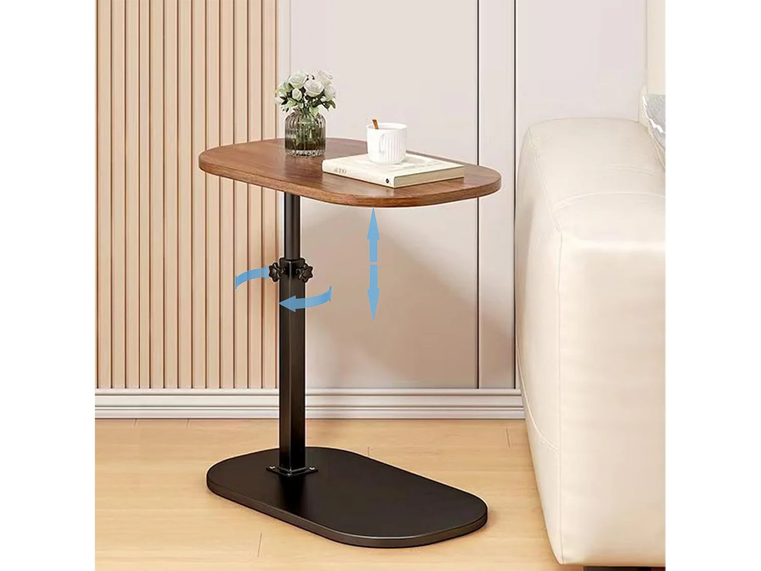 Table d’appoint réglable 45–80 cm en bois et métal - Couleur noyer et noir - Multifonctionnel table