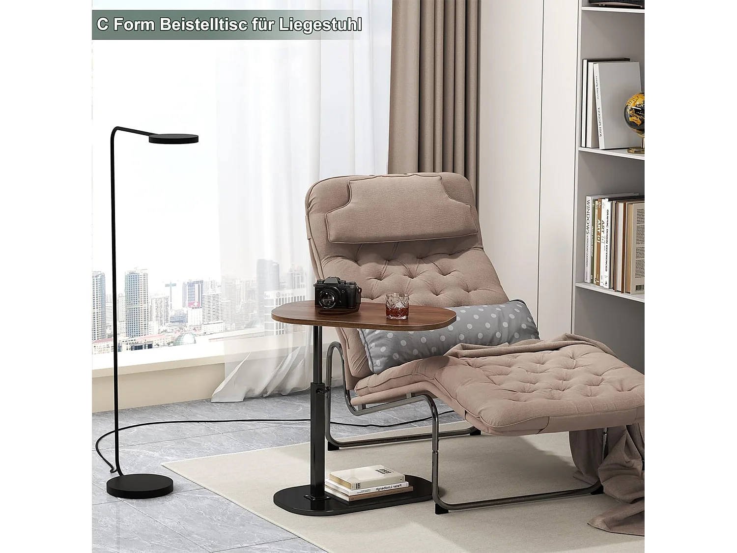 Table d’appoint réglable 45–80 cm en bois et métal - Couleur noyer et noir - Multifonctionnel table