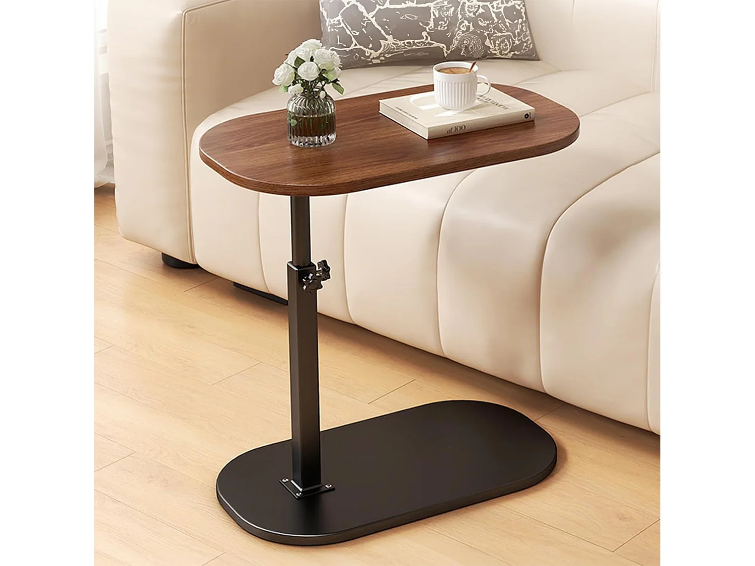 Table d’appoint réglable 45–80 cm en bois et métal - Couleur noyer et noir - Multifonctionnel table