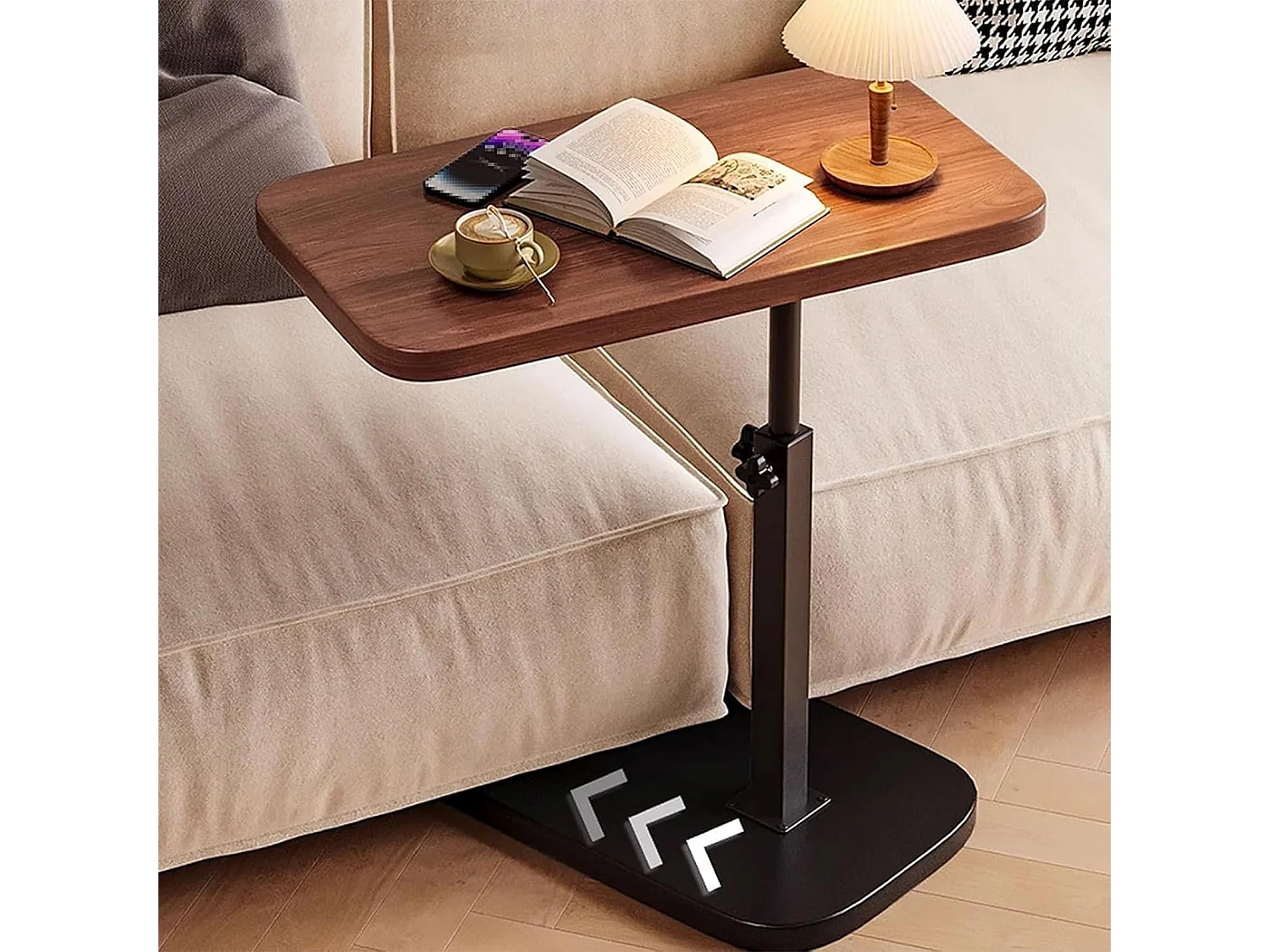 Table d’appoint réglable 45–80 cm en bois et métal - Couleur noyer et noir - Multifonctionnel table