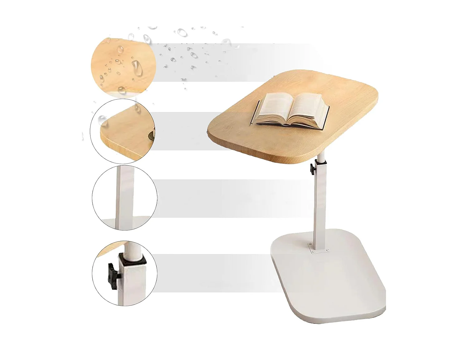 Table d’appoint réglable 45–80 cm en bois et métal - Couleur blanc et naturel - Multifonctionnel table