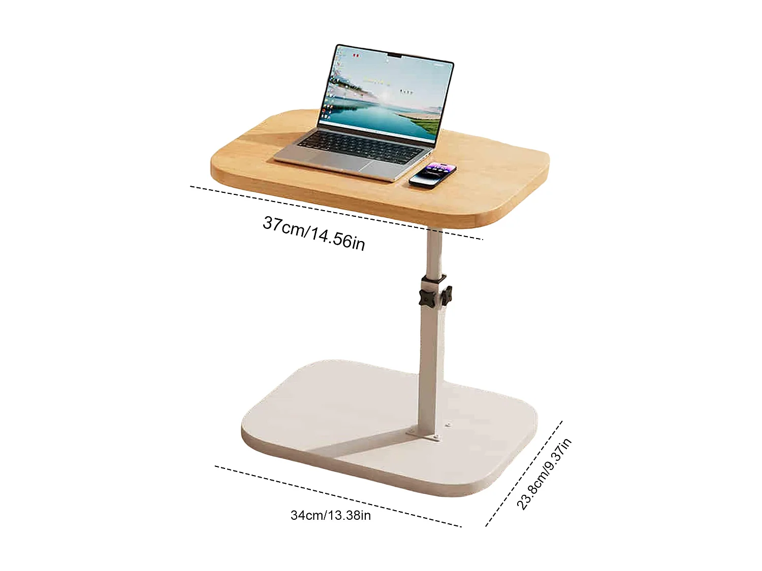 Table d’appoint réglable 45–80 cm en bois et métal - Couleur blanc et naturel - Multifonctionnel table