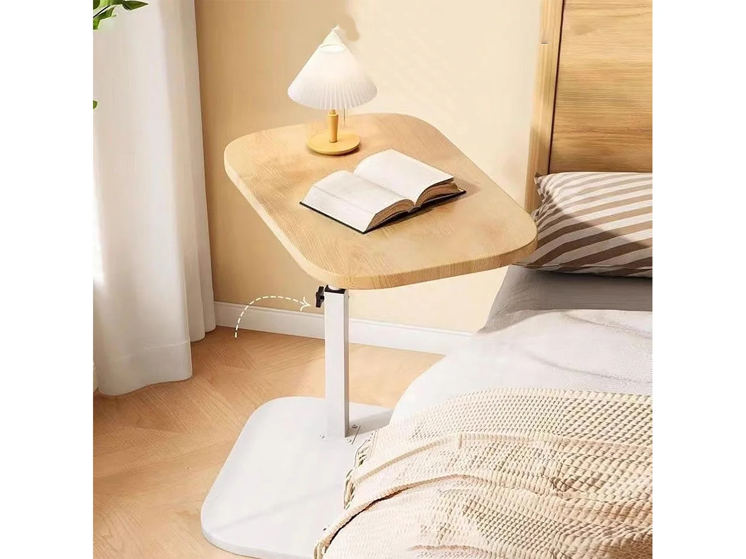 Table d’appoint réglable 45–80 cm en bois et métal - Couleur blanc et naturel - Multifonctionnel table