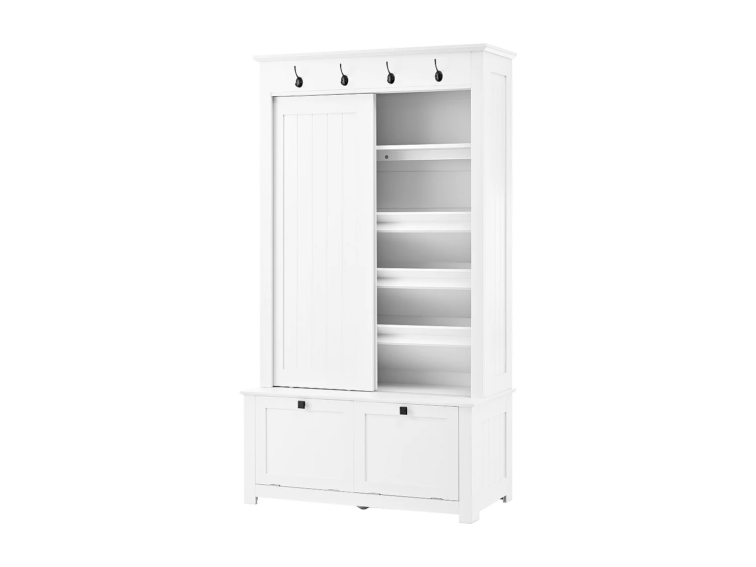 Armario con 2 puertas correderas y 2 puertas - Minimalista - Madera MDF blanca