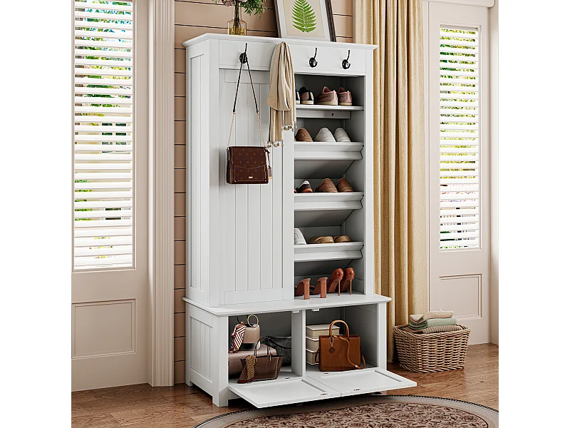 Armario con 2 puertas correderas y 2 puertas - Minimalista - Madera MDF blanca