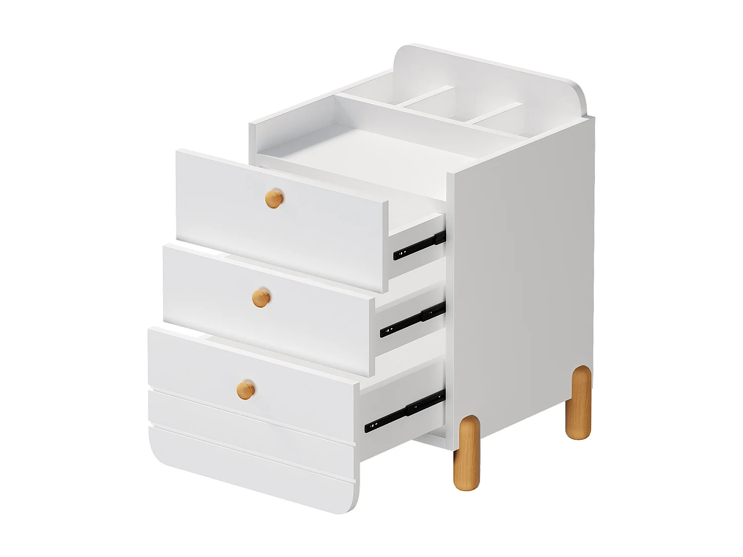 Comodino con 3 cassetti e gambe in legno - Bianco