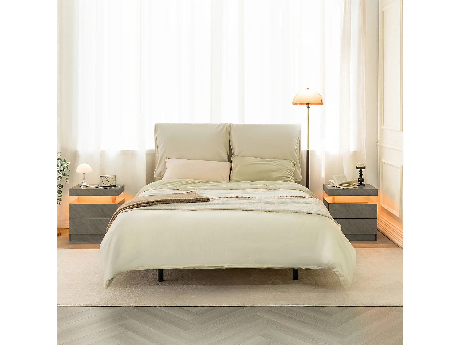 Table de chevet avec LED et 2 tiroirs - Gris foncé