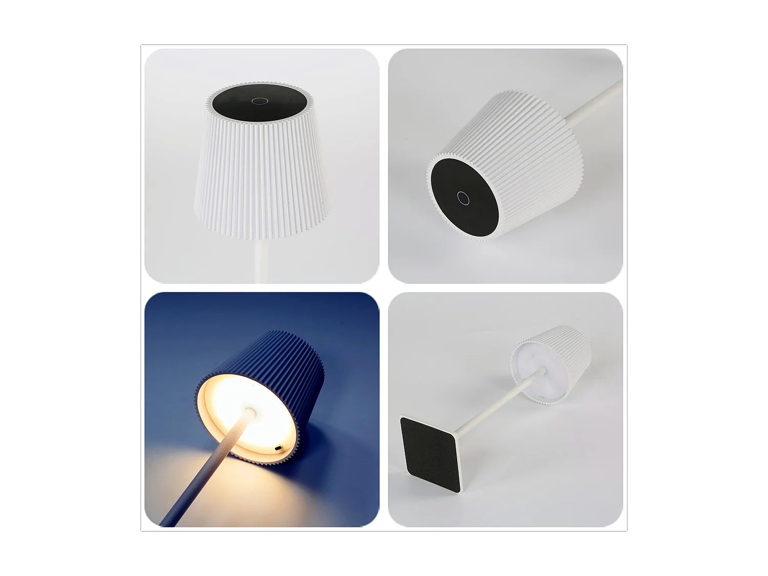 Lampe de Table Plissée Rechargeable 3W, Design Moderne Métallique, Ambiance LED - Noir