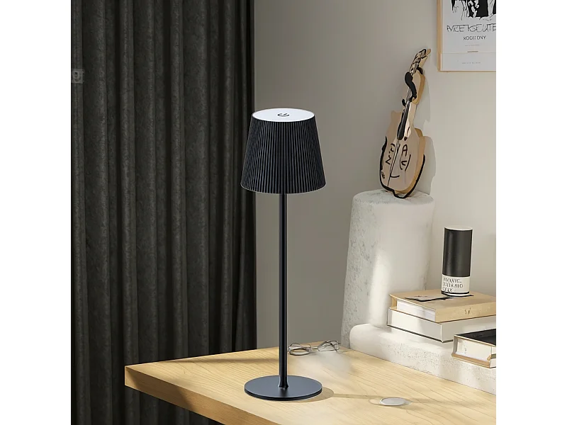 Lampe de Table Plissée Rechargeable 3W, Design Moderne Métallique, Ambiance LED - Noir