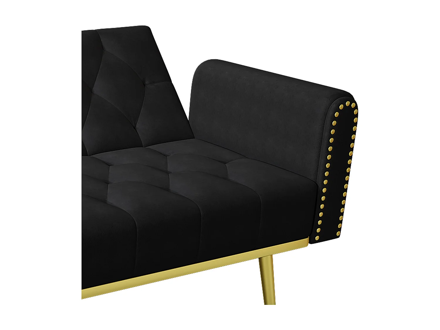 Canapé droit 2 places convertible - Porte-gobelet, 2 lombaire et poches latérales - Velours noir