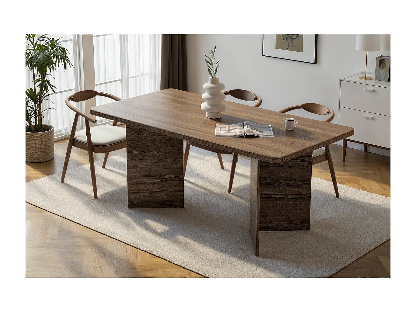 Table à manger avec plateau rectangulaire et 2 pieds L180 cm - LOFT