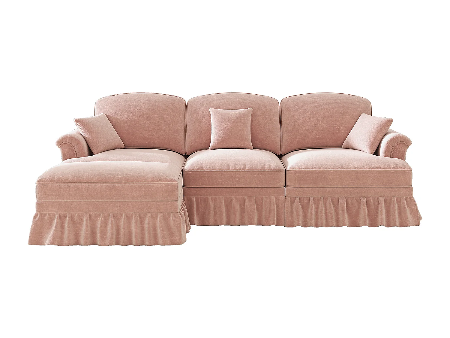 Canapé 3 places rose avec soutien lombaire - Repose-pieds mobile - Tissu chenille