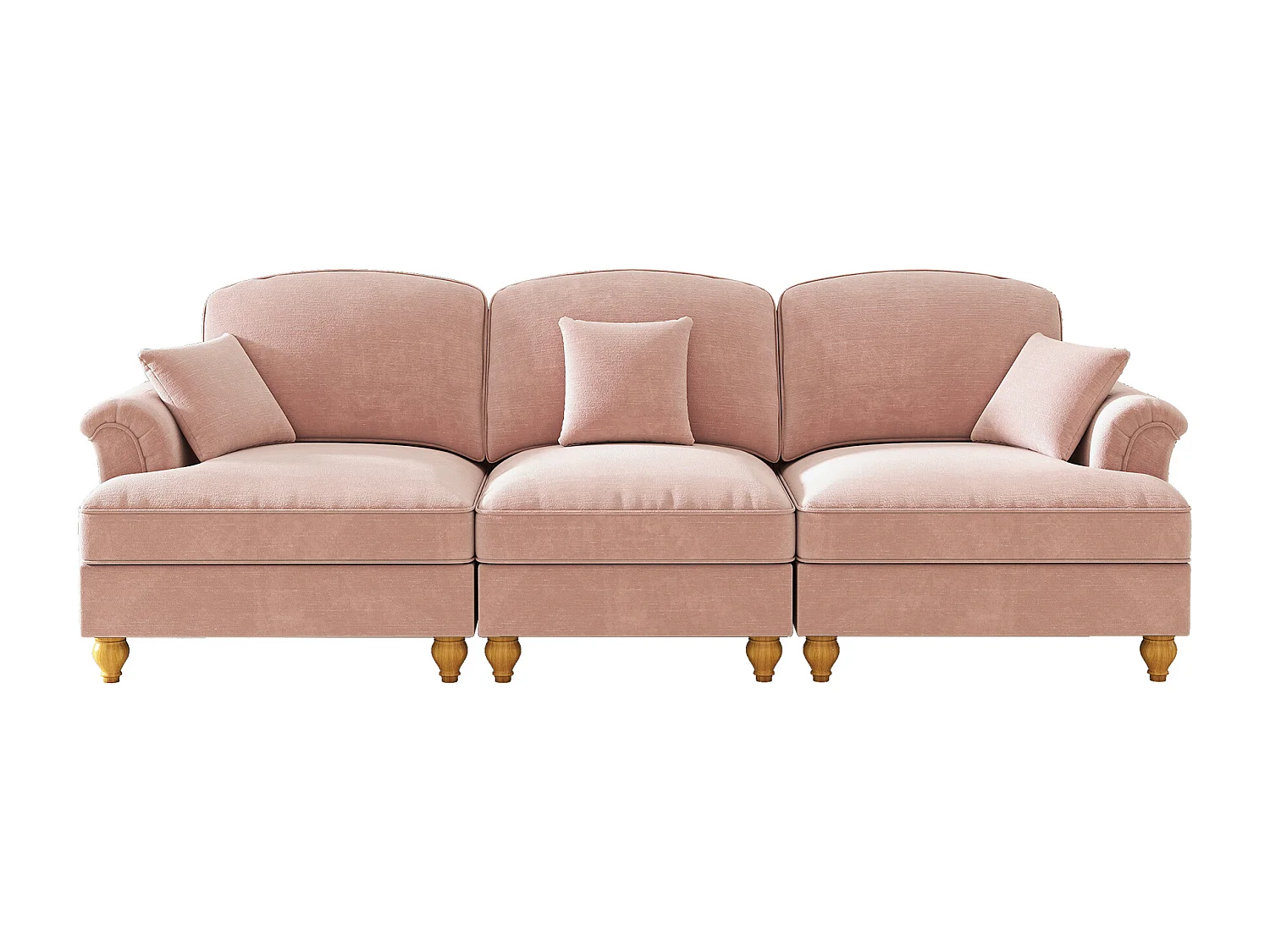 Canapé 3 places en tissu chenille rose - Avec soutien lombaire et jupe plissée amovible