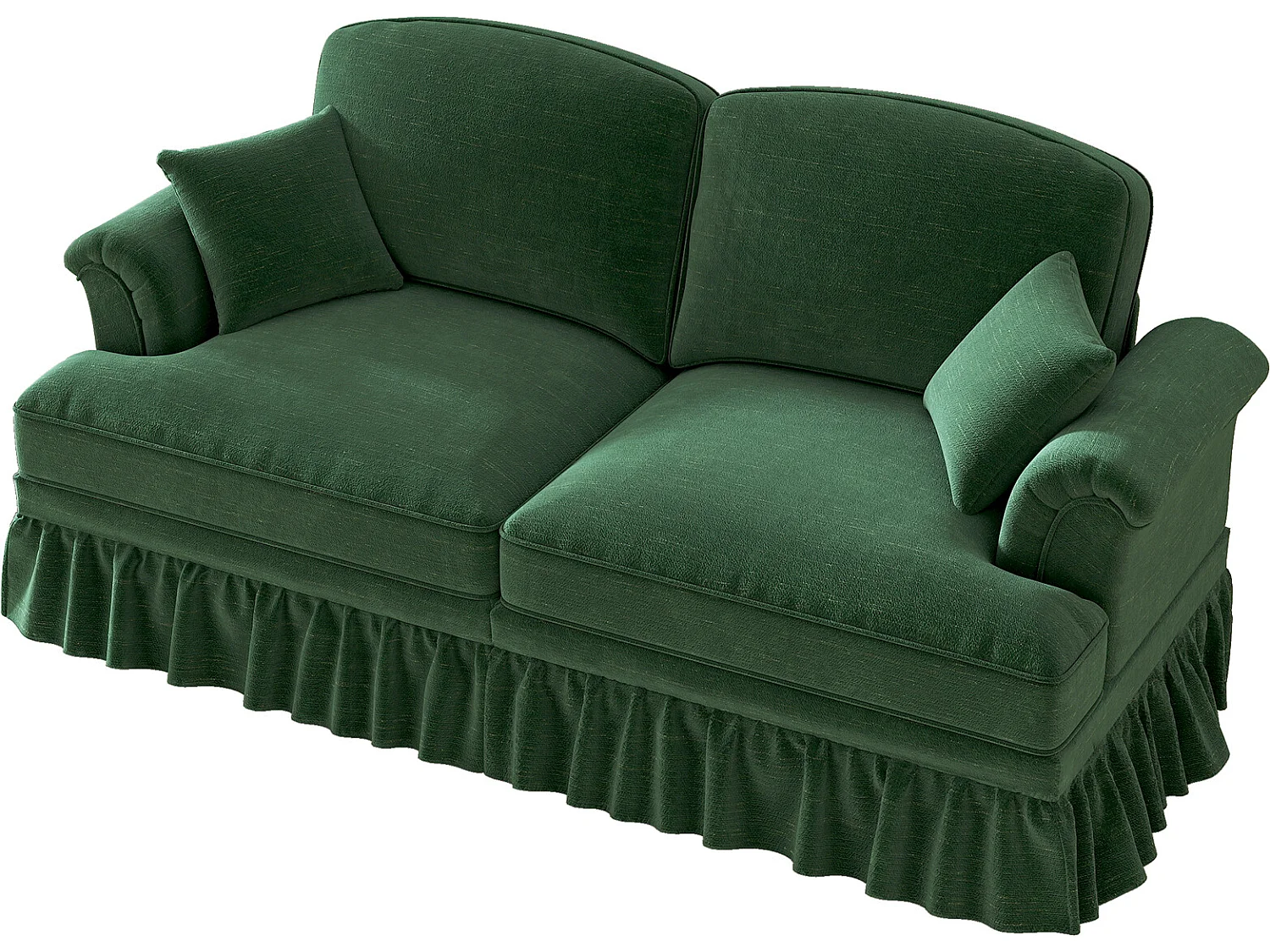 Canapé 2 places avec soutien lombaire et jupe plissée amovible - Tissu chenille - Vert