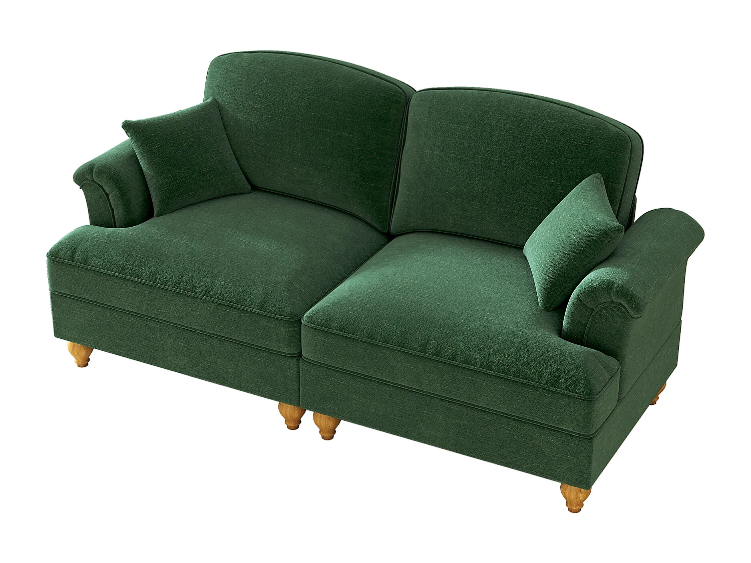 Canapé 2 places avec soutien lombaire et jupe plissée amovible - Tissu chenille - Vert