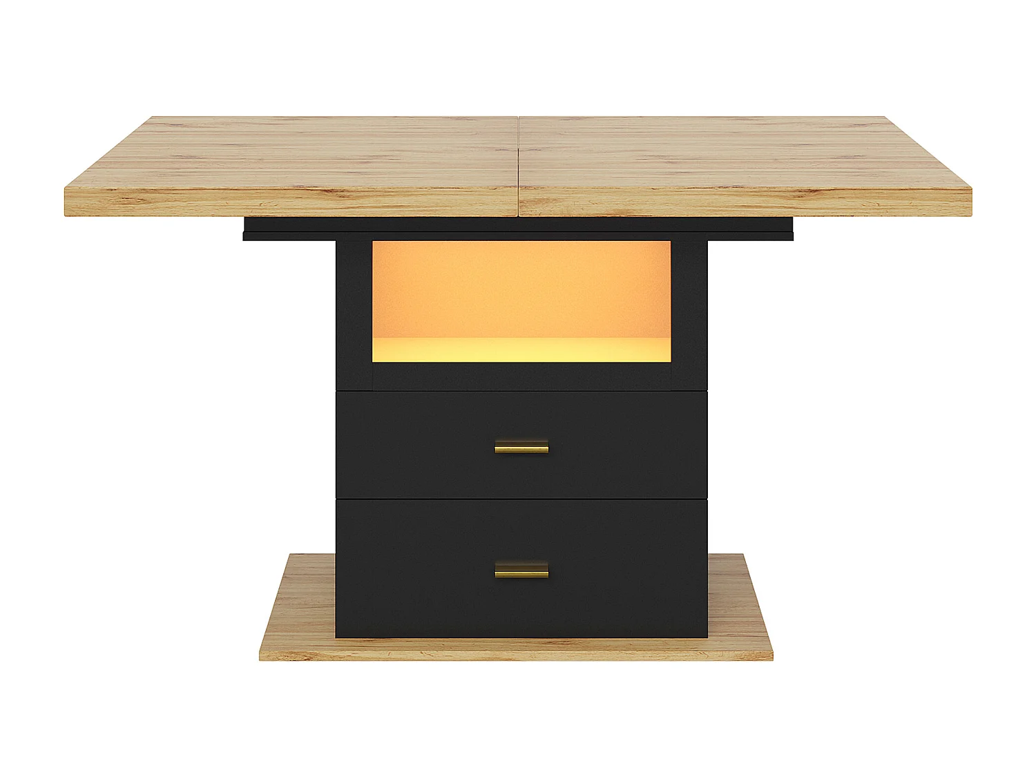 Table à manger extensible 4 à 6 personnes avec LED et 2 tiroirs - Bois MDF
