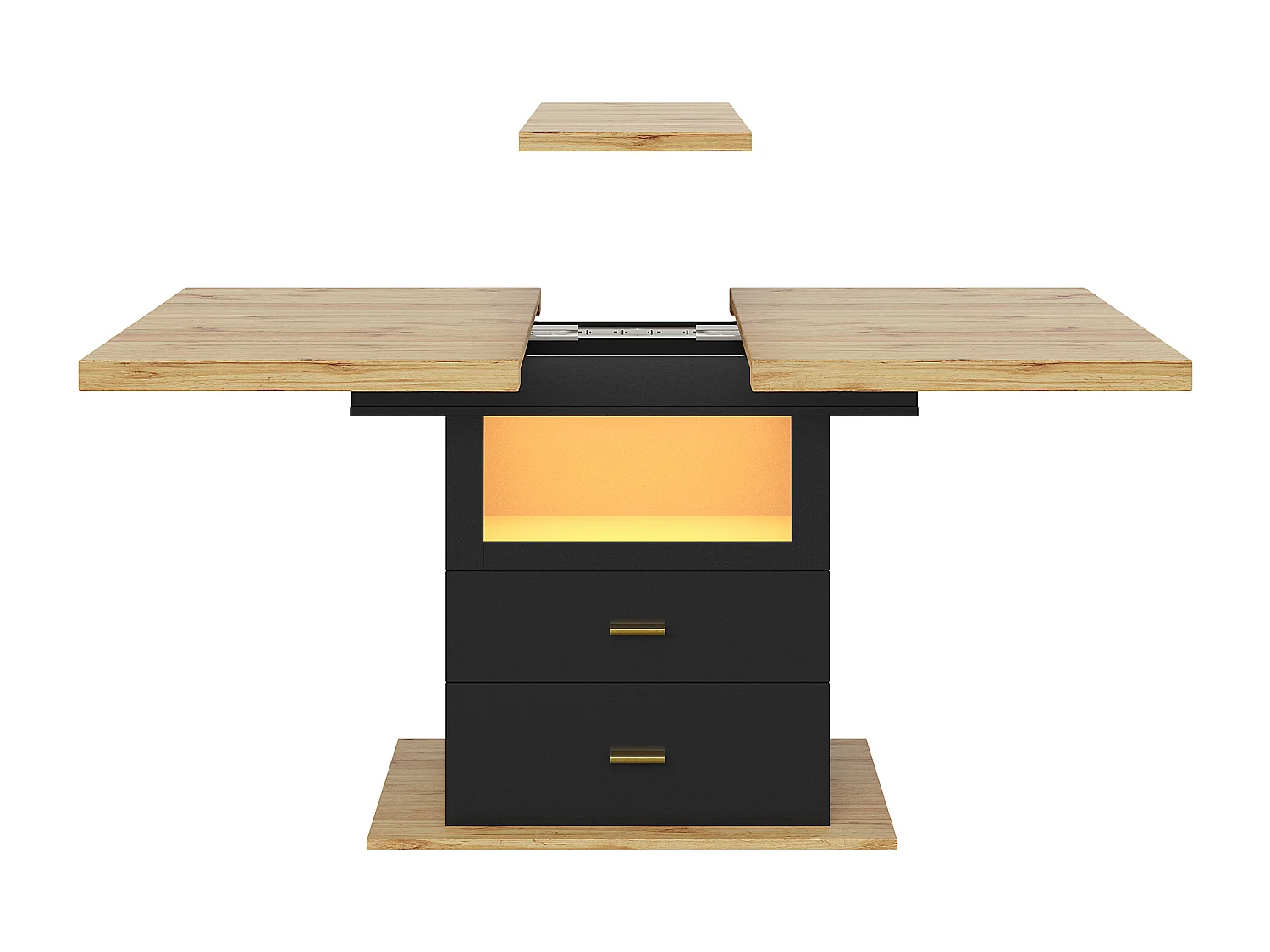 Table à manger extensible 4 à 6 personnes avec LED et 2 tiroirs - Bois MDF