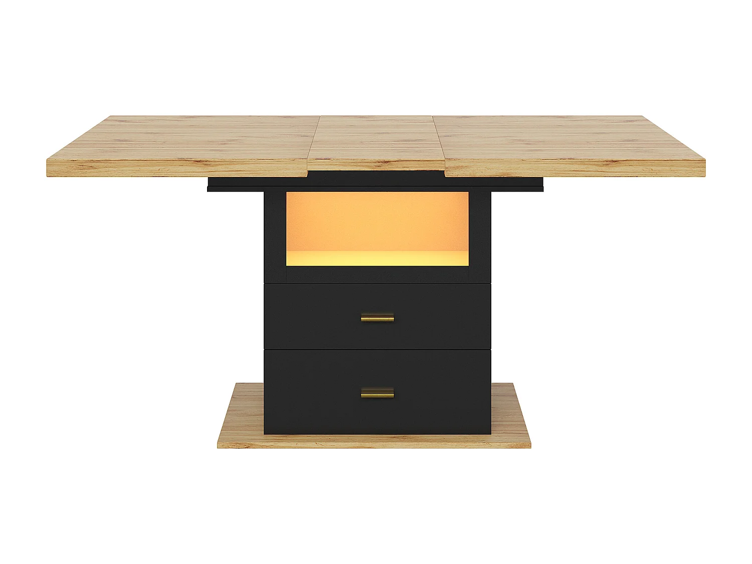 Table à manger extensible 4 à 6 personnes avec LED et 2 tiroirs - Bois MDF