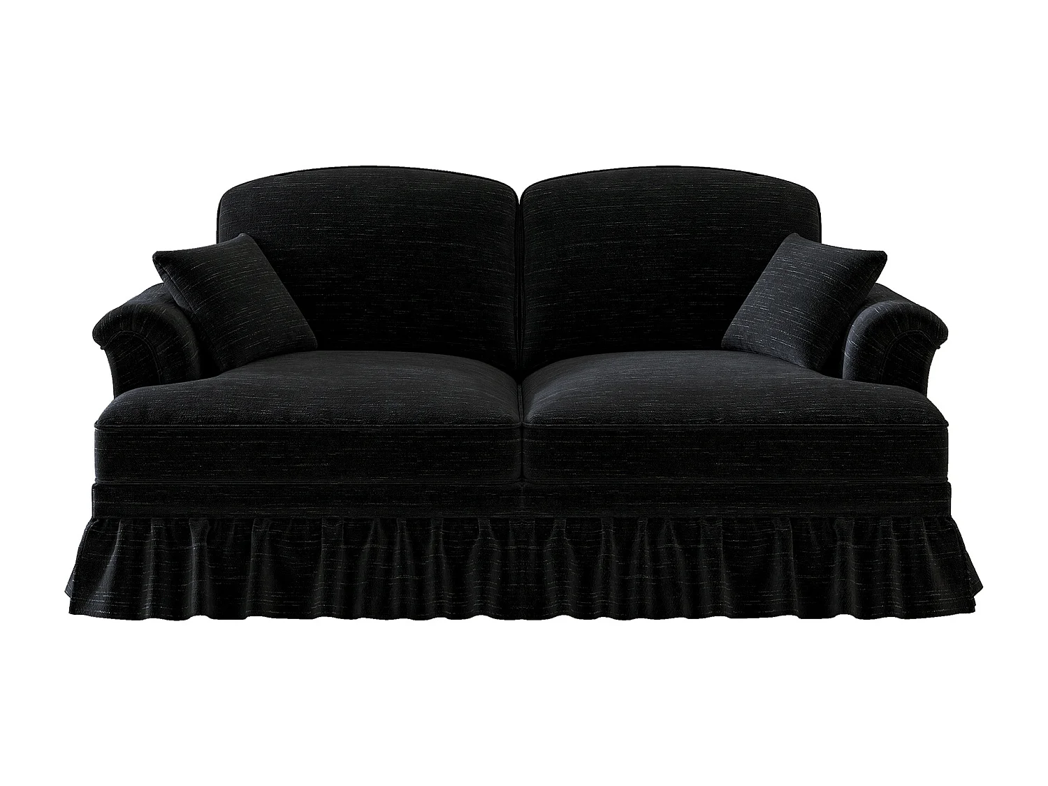 Canapé 2 places avec soutien lombaire et jupe plissée amovible - Tissu chenille -Noir