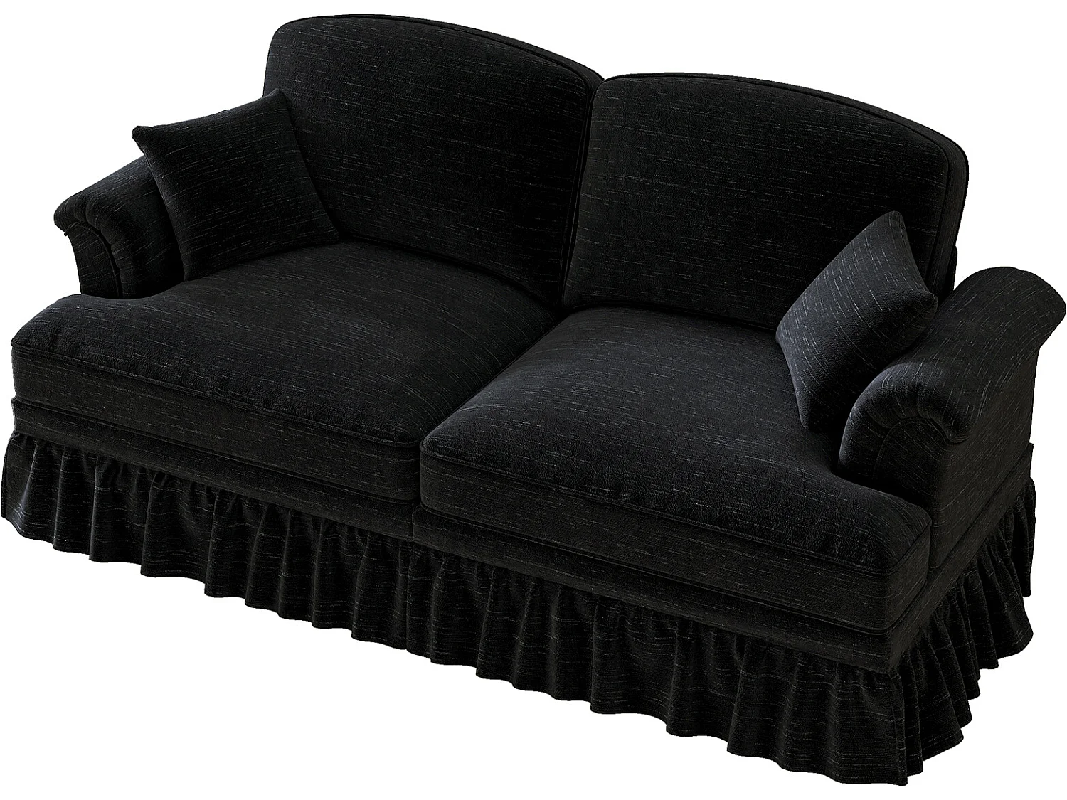 Canapé 2 places avec soutien lombaire et jupe plissée amovible - Tissu chenille -Noir