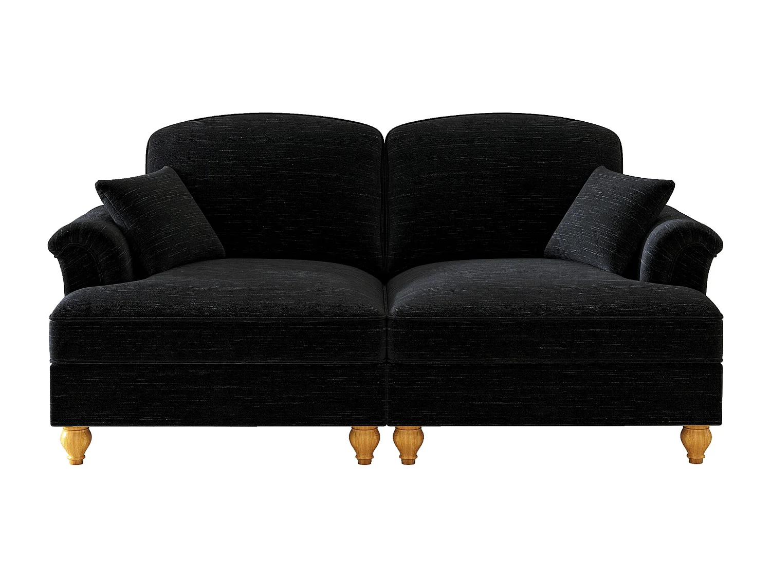 Canapé 2 places avec soutien lombaire et jupe plissée amovible - Tissu chenille -Noir