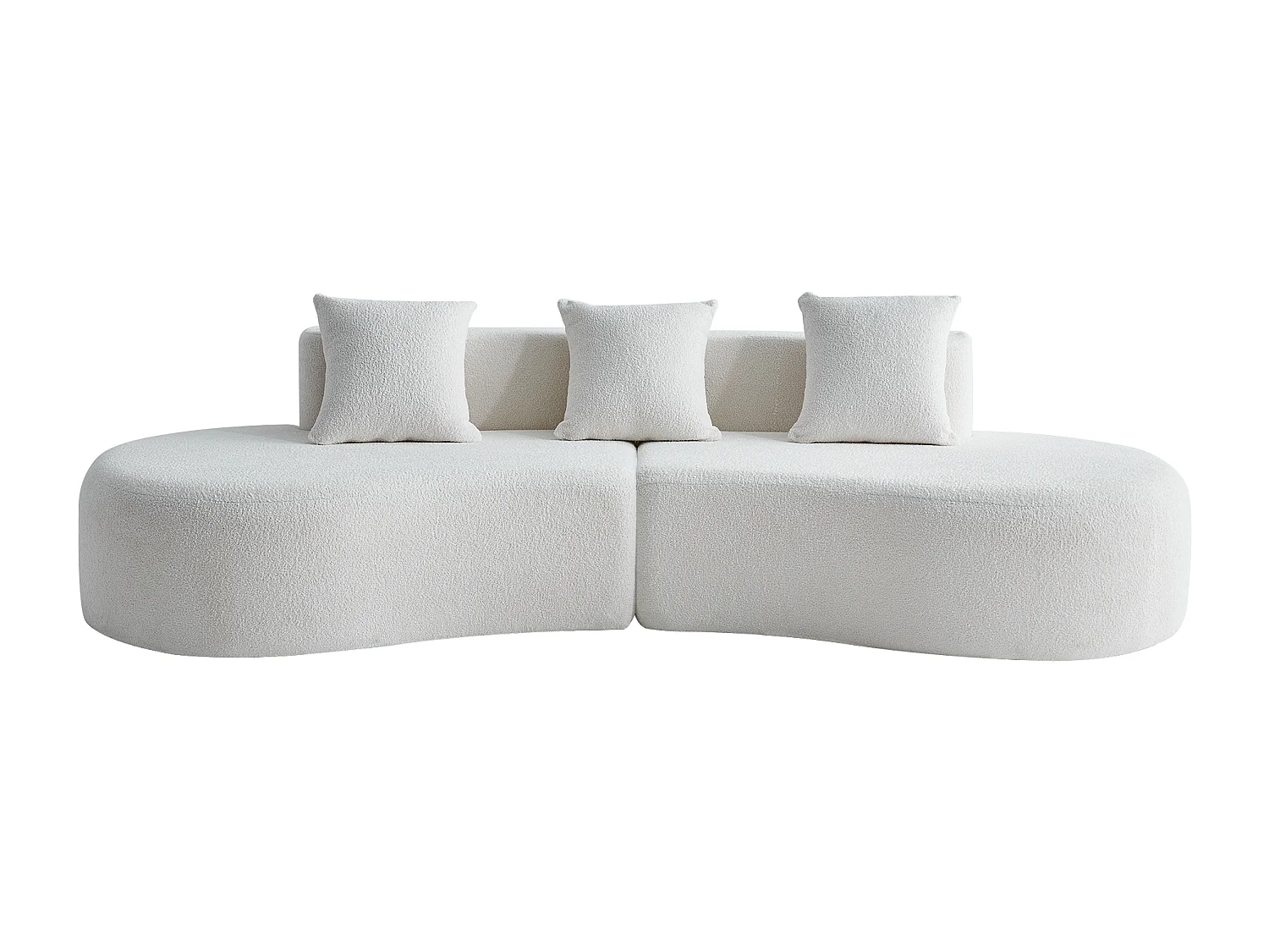 Divano angolare a 3 posti con cuscini - Design curvo - Tessuto in velluto bianco