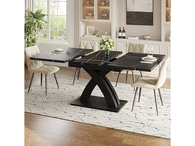 Table à manger extensible 4 à 6 personnes - MDF et métal - Noir 120 (160) x 80 x 76 cm