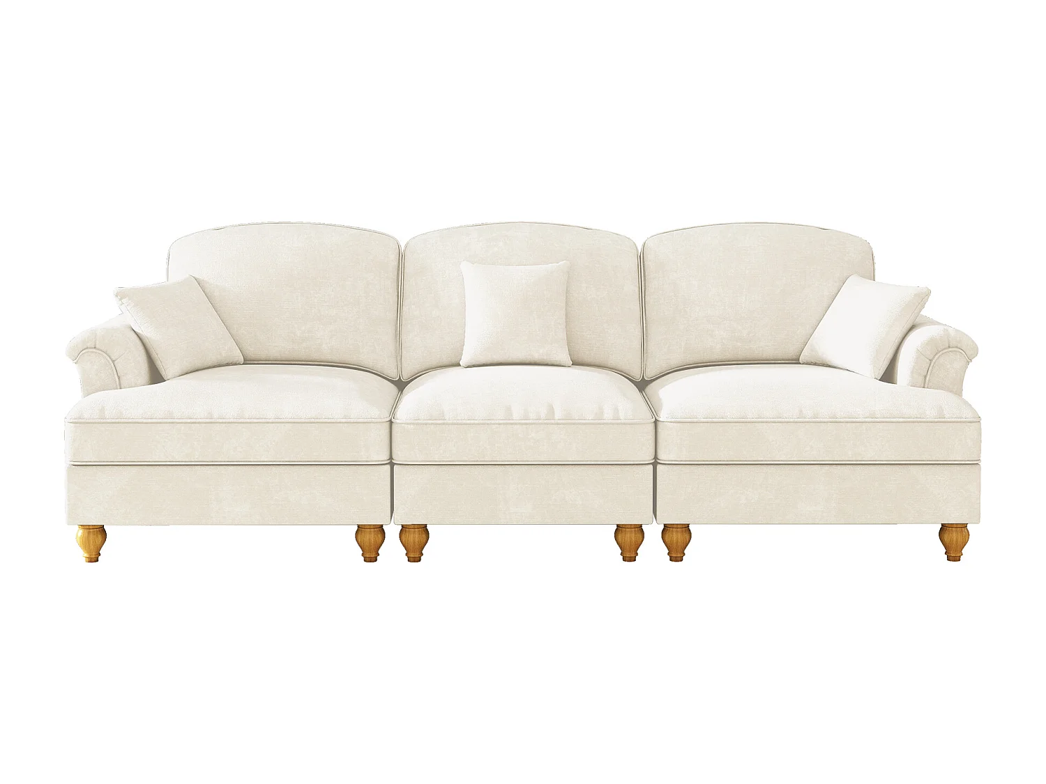 Canapé 3 places en tissu chenille blanc - Avec soutien lombaire et jupe plissée amovible