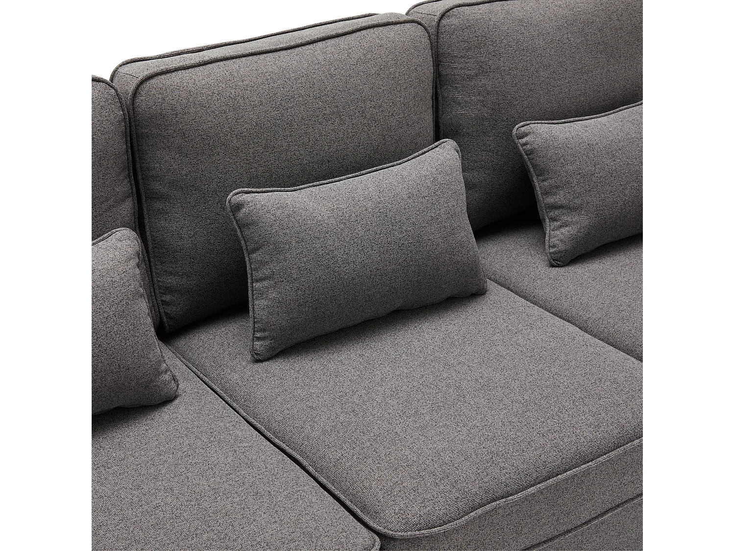 Canapé 4 places avec poches et 4 coussins - Tissu lin gris foncé