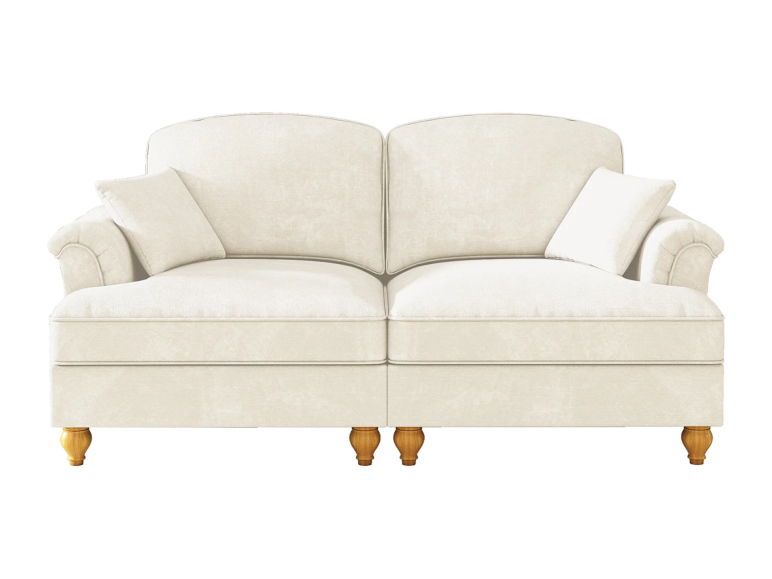 Canapé 2 places avec soutien lombaire et jupe plissée amovible - Tissu chenille - Blanc